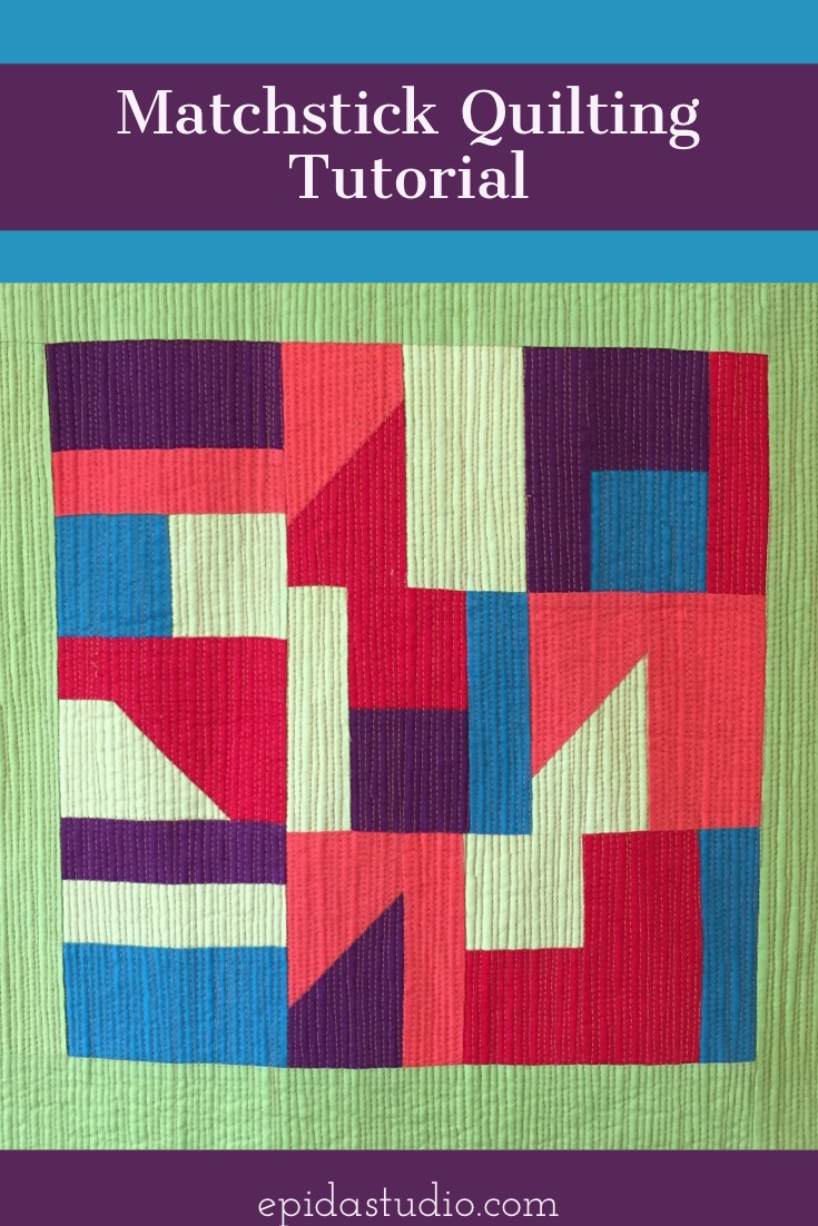 brightly coloured quilt block with close lines of quilting