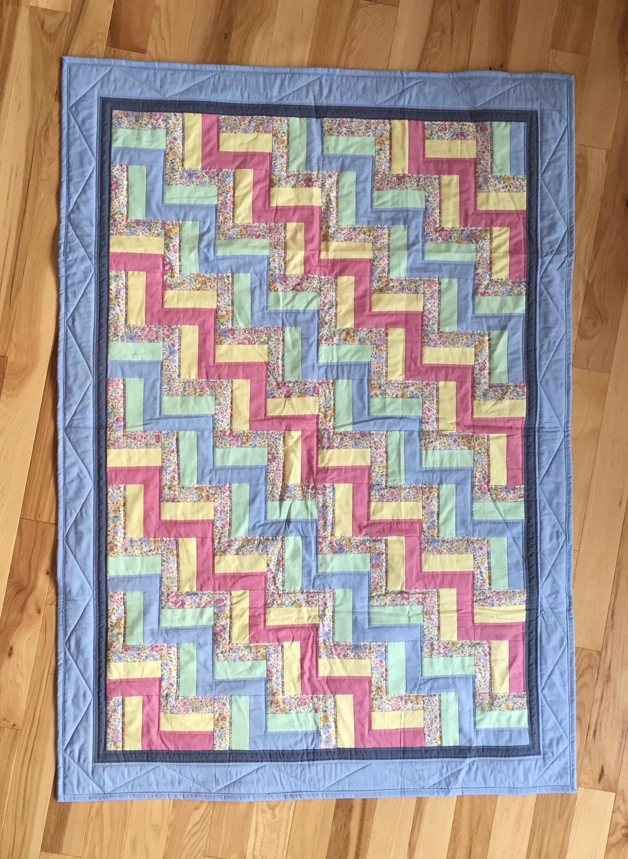 rail fence quilt pink and blue