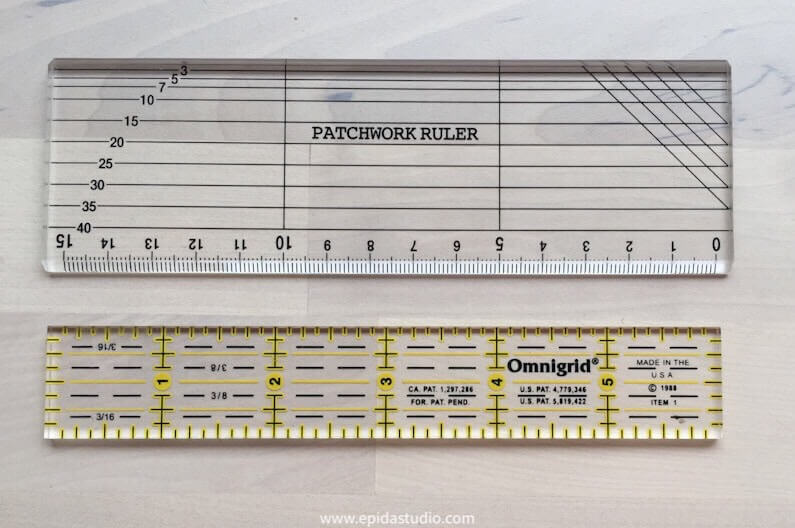 metric and imperial patchwork rulers.
