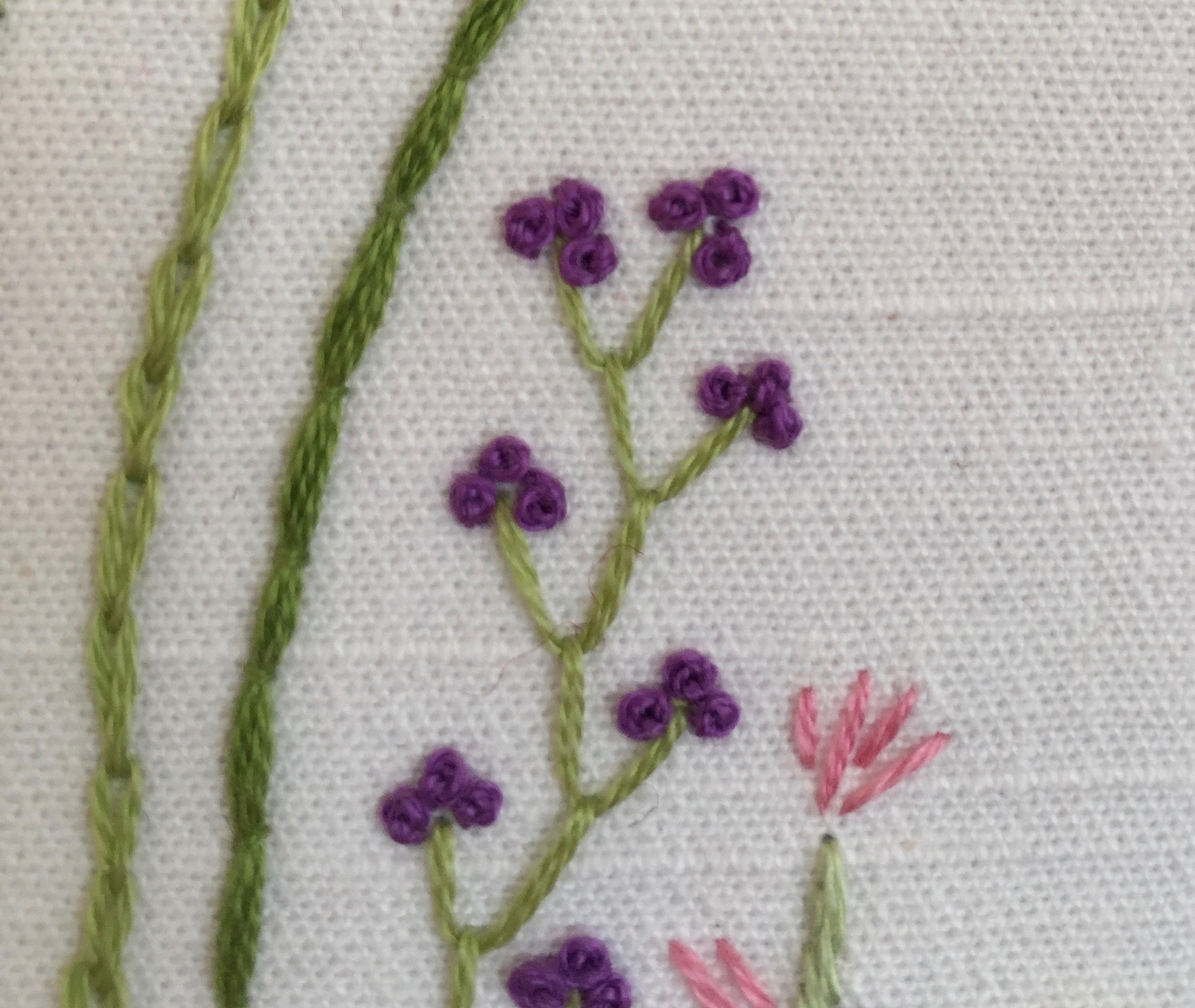 French knot flower in a freestyle embroidery project