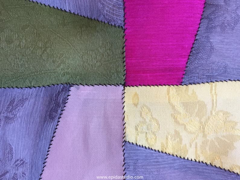 close-up of pojagi stitching.