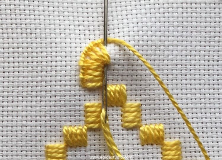 turning a corner with blanket stitches.