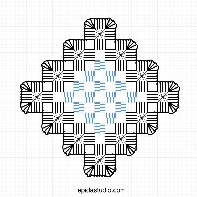 hardanger embroidery chart with weaving highlighted.