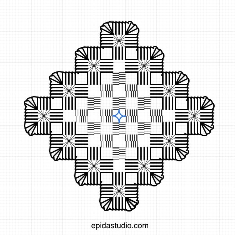 hardanger embroidery chart with dove's eye highlighted.