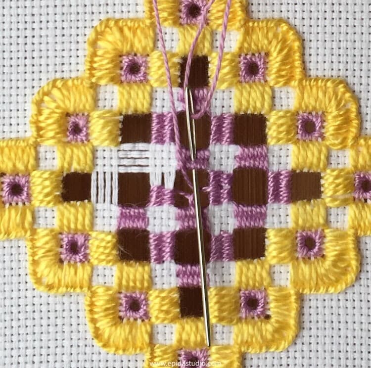 dove's eye in hardanger embroidery.