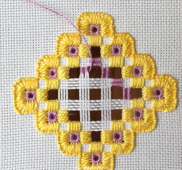 hardanger weaving in progress.
