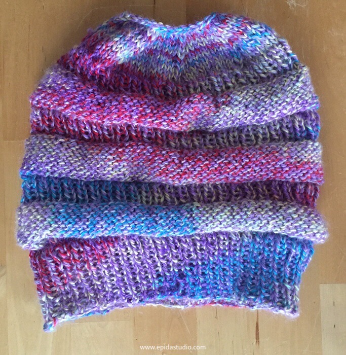 knit hat in pink and blue
