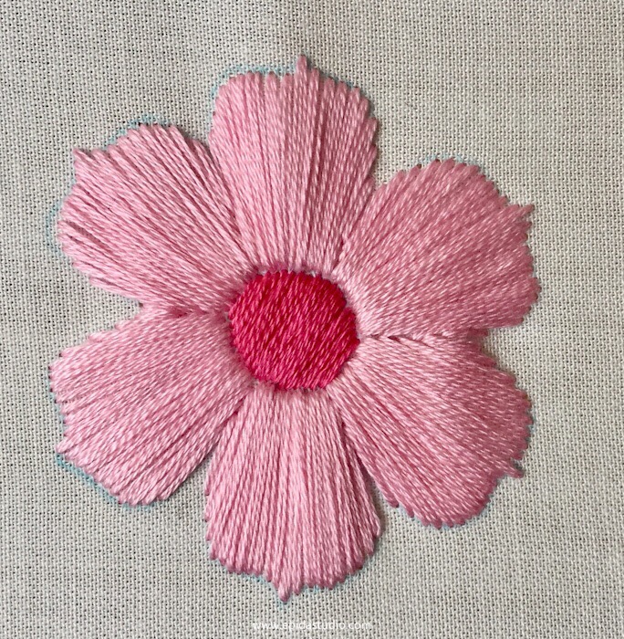 flower motif stitched with satin stitch