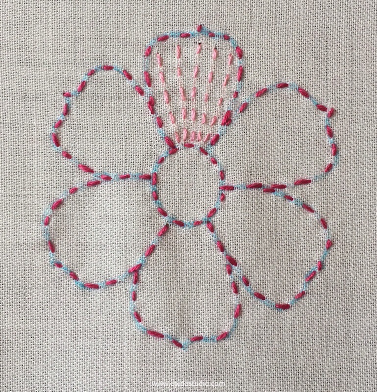 flower motif stitched with running stitch