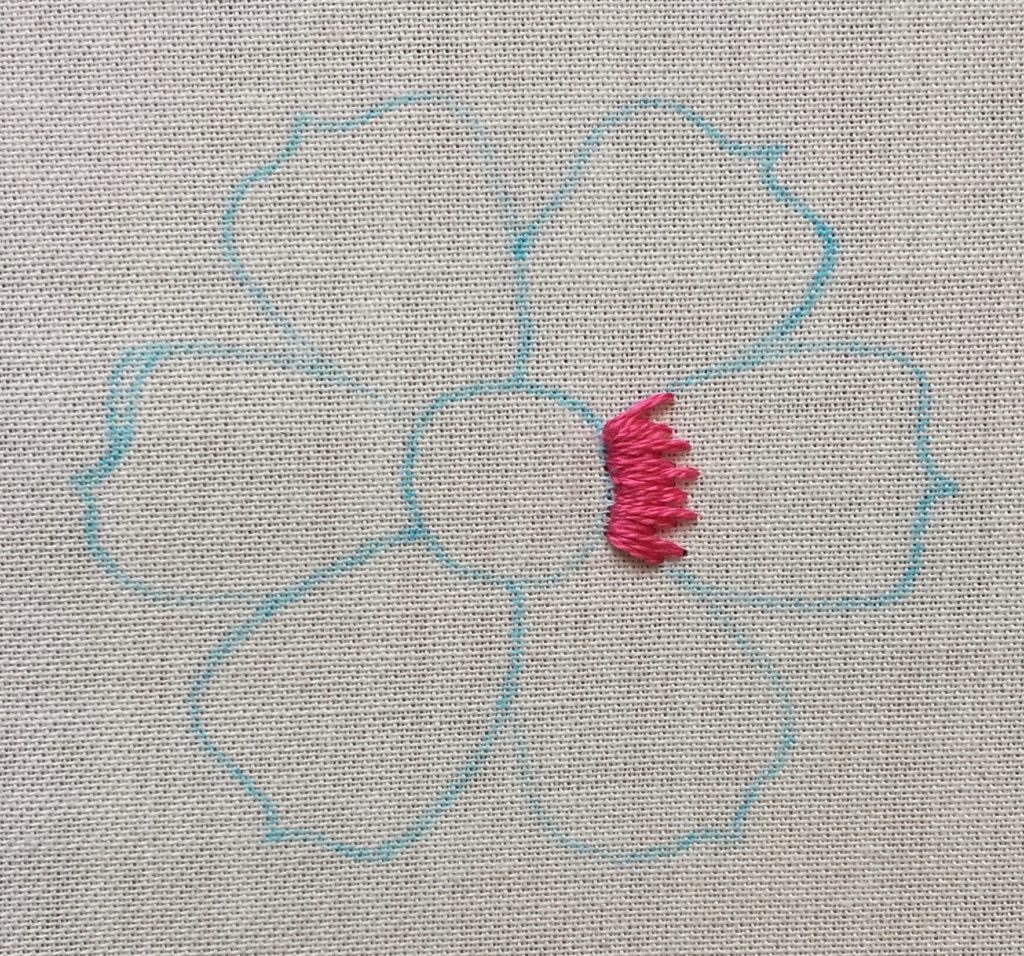long and short stitch in a flower embroidery