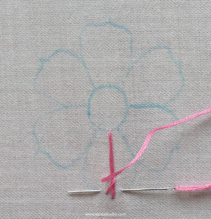 fishbone stitch in progress