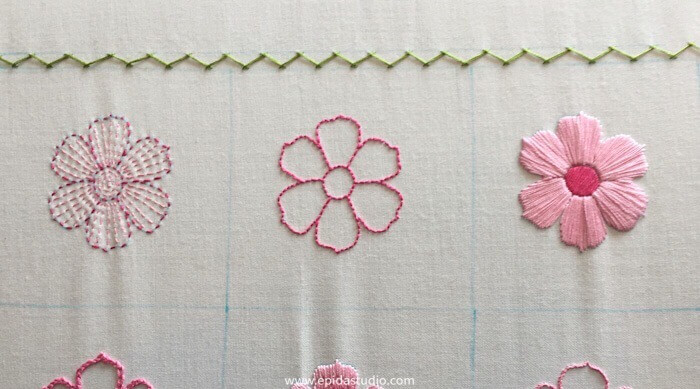 herringbone stitched border with green floss