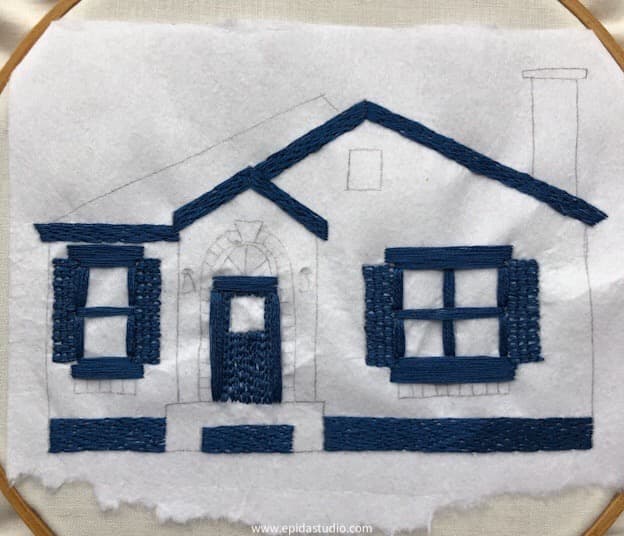 house picture with straight stitch embroidery.
