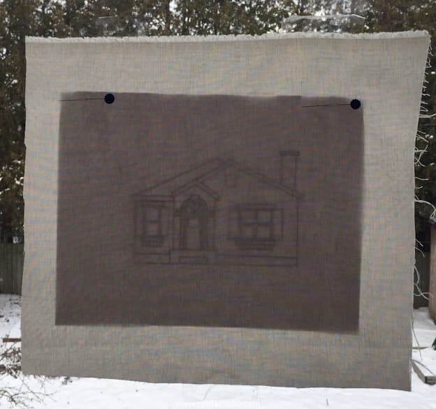 tracing onto fabric with a window for light.