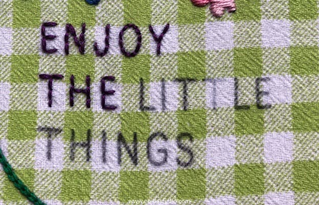 back stitch embroidered lettering.