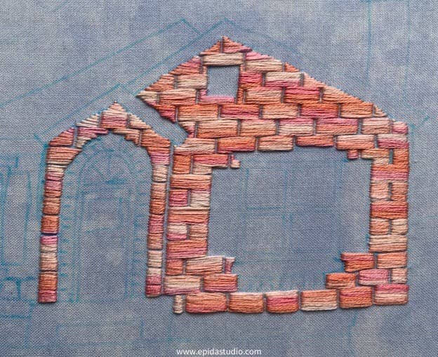 house embroidery in progress.