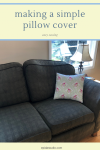 pillow on a couch with title.