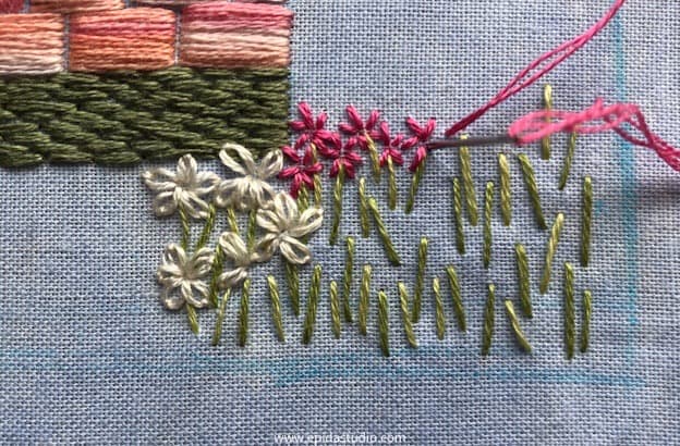 stitching flowers with straight stitch