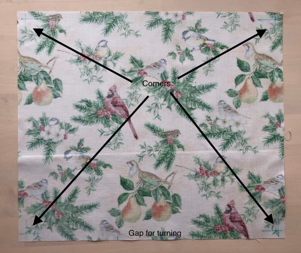 reverse side of fabric with marked stitch lines.