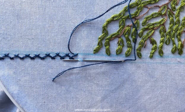 close up of herringbone stitching.