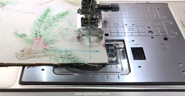 stitching the placemat.