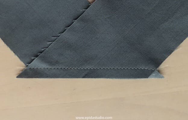 aligning strips on the diagonal to stitch together.