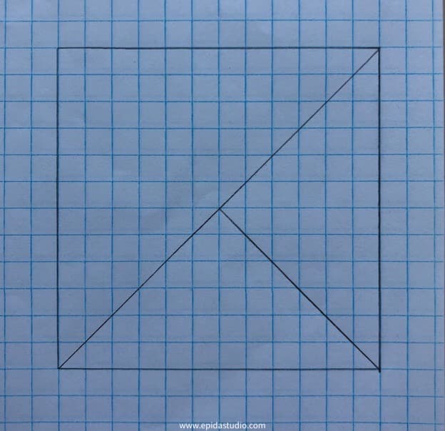 split half square triangle paper drawing.