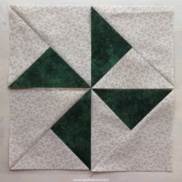 split half square triangle pinwheel layout.