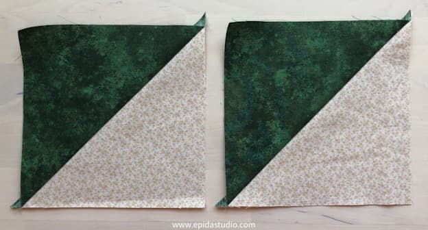 green and beige half square triangles.